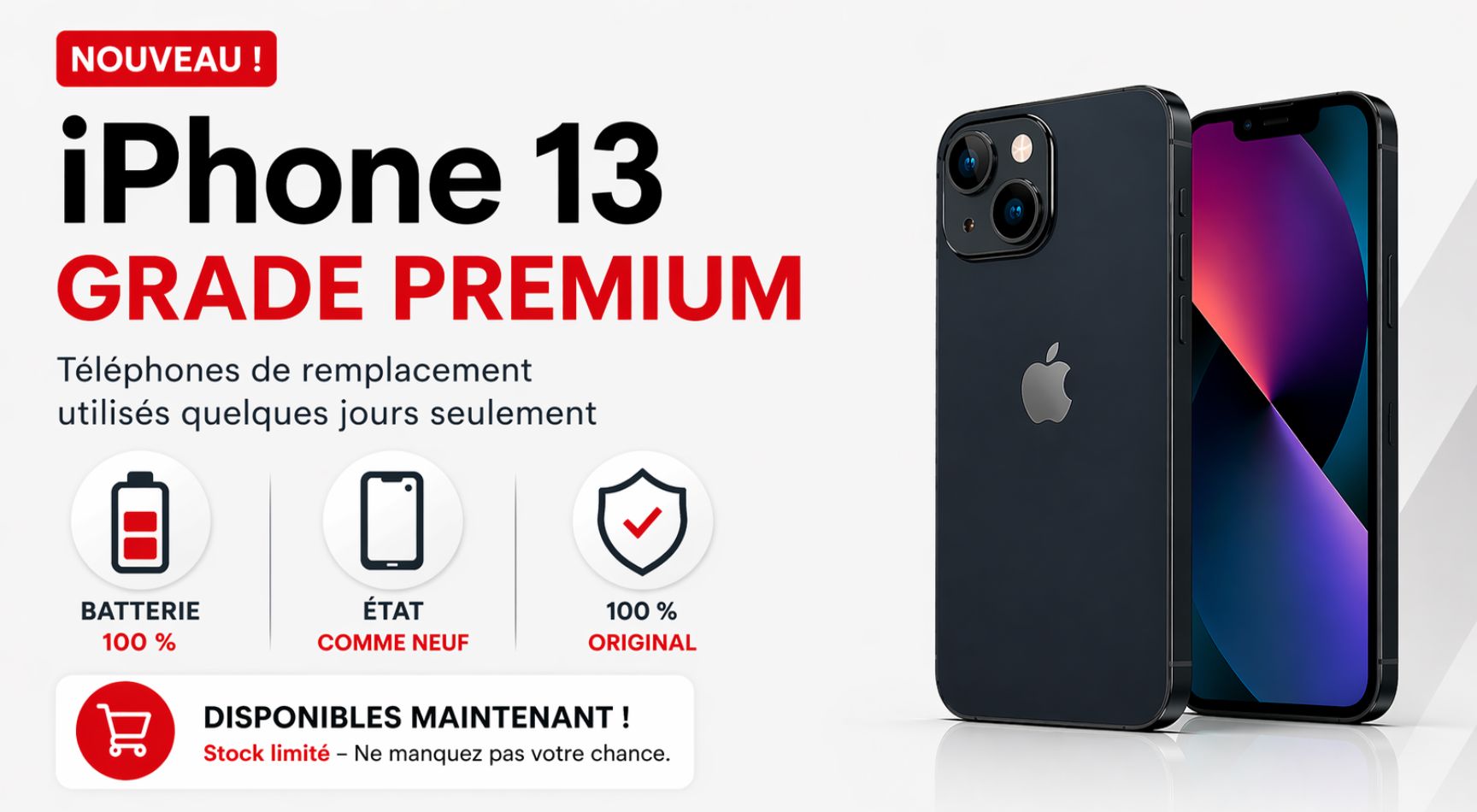 iPhone 13 grade premium batterie 100% pièces d’origine